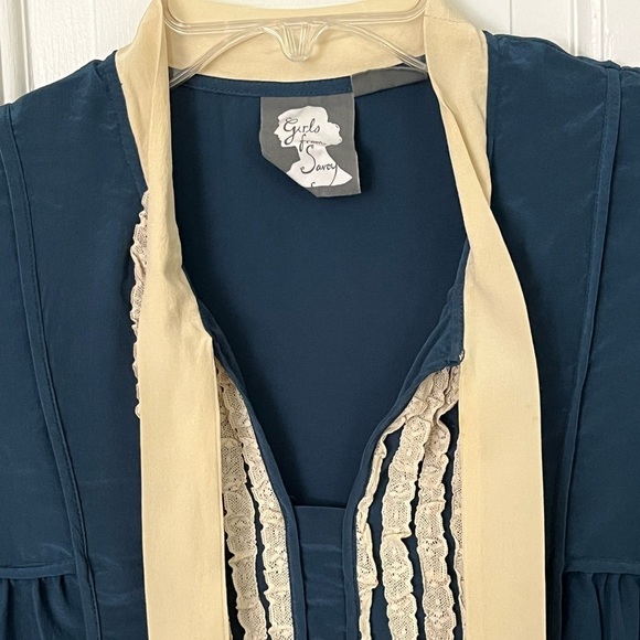 Anthropologie Girls From Savoy 100% Silk Lace Blouse Cottagecore Coquette Girl 2 - Picture 2 of 12